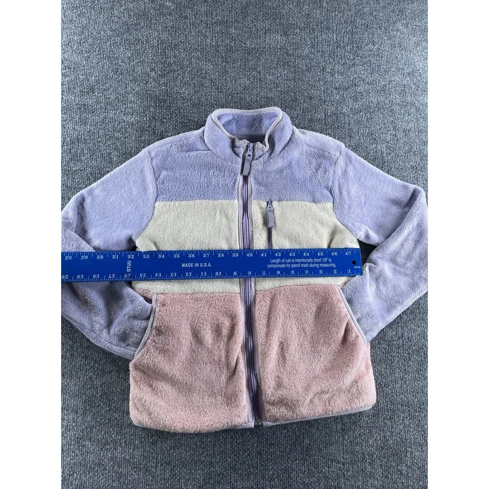 BCBG Girls Fleece Jacket Colorblock Full Zip Purple Pink Cream Size Medium